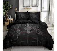 CozyRest Housse de Couette 220 x 240 cm Carte du Monde Noire - Parure de Lit Enfant Adulte 2 Personnes avec Fermeture Éclair Sets de Housse Couette en Polycoton avec 2 Taie d'oreiller 65x65 cm