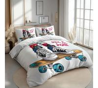CozyRest Housse de Couette 90 x 190 cm Style Graffiti Skateboard Hip-Hop - Parure de Lit Enfant 1 Personnes avec Fermeture Éclair Sets de Housse Couette en Polycoton avec 1 Taie d'oreiller 65x65 cm,