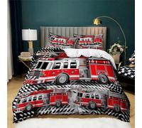 CozyRest Housse de Couette Camion De Pompier Imprimé Set de Parure de lit 140x200 cm pour Enfants Adulte, avec 2 taies d'oreiller 65x65 cm, Doux et sans Repassage Microfibre pour lit 1 Personne