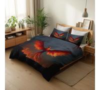 CozyRest Housse de Couette Majestueux Phénix Flamme Oriental Mythologie 3 pièces Parure de lit 2 Personne Enfant Ultra Doux Respirable Housse de Duvet Réversible, avec Fermeture Éclair (180 x 200 cm)