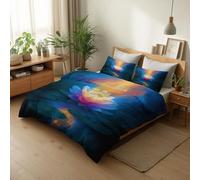 CozyRest Housse de Couette Style Fantastique Lotus Lumineux 3 pièces Parure de lit 2 Personne Enfant Ultra Doux Respirable Housse de Duvet Réversible, avec Fermeture Éclair (280 x 240 cm)