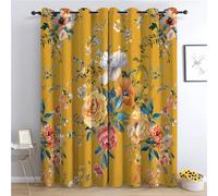 CozyRest Jaune Moutarde Rideau Occultant Aquarelle Florale Vintage Rideau Thermique Isolant Tenture Opaque Draperies Intérieurs pour Salle de Jeux Fenetre 2 Pièces 140L X 260H cm Réduction du Bruit