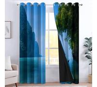 CozyRest Lot de 2 Coupe-Vent en Polyester avec Oeillets - 220 X 215 cm Lac Bleu-Vert Voilier, Rideaux Occultants 100% Durable - Rideau pour Salon Bedroom Décoration