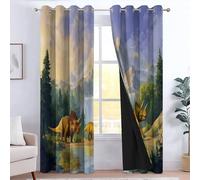 CozyRest Lot de 2 Coupe-Vent en Polyester avec Oeillets - 280 X 260 cm Dinosaures de Dessins animés île Tropicale, Rideaux Occultants 100% Durable - Rideau pour Salon Bedroom Décoration