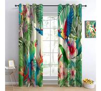 CozyRest Lot de 2 Rideaux Occultants, Moderne Coloré a Oeillets Isolant Thermique Protection UV, Rideaux Jungles Tropicales Fleurs Exotiques Animaux Rideau Coupure électrique, d'enfants 91.5 X 214 cm