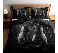CozyRest Parure de Lit 140 x 200 cmGants de Boxe Noir Imprimé Housse de Couette en Polycoton pour Adultes Enfant, Ensemble de Literie 1 Personnes avec 2 Taie d'oreiller 65x65 cm