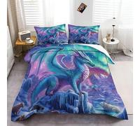 CozyRest Parure de lit 3 Pièces avec Housse de Couette 140x200 cm et 2 taies d'oreiller Motif Dragon Puissant Aurores Boréales pour 1 Personne, pour Décoration de Chambre d'enfant Garçon Fille
