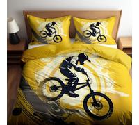 CozyRest Parure de Lit 90 x 190 cmPilote de BMX VTT Jaune Imprimé Housse de Couette en Polycoton pour Enfant, Ensemble de Literie 1 Personnes avec 1 Taie d'oreiller 65x65 cm