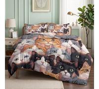 CozyRest Parure de lit Couette pour Enfants- Chat Mignon Couette sans Housse 240x260 cm - 4 Saisons Reversible Animal Domestique Aquarelle, Doux Confortable Couette pour Allergiques