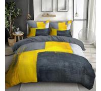 CozyRest Parure de Lit Réversible avec Motif à Bloc Gris et Jaune Housse de Couette 220 x 240 cm 2 Personnes et 2 x Taies d'oreiller 65x65 cm Adulte Enfant Gris foncé Housse de Couette Set