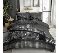 CozyRest Parure de Lit Réversible avec Motif à Pont de Brooklyn New York Housse de Couette 140 x 200 cm 2 Personnes et 2 x Taies d'oreiller 65x65 cm Adulte Enfant Gris foncé Housse de Couette Set