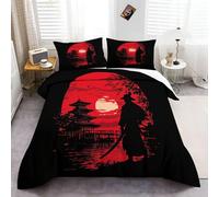 CozyRest Parure de Lit Samouraï Japonais Traditionnel Imprimé Japon Housse de Couette 140x200 cm avec 2 Taies d'oreiller Literie en Microfibre, pour Adultes Enfants Filles