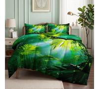 CozyRest Parure de Lit Set Couette 220x240 cm avec 2 Taies d'oreiller 65x65 cm, Motif Forêt Tropicale, Couette en Polyester Coton Hypoallergénique Adulte Enfant-3PC Linge de Lit 2 Personnes