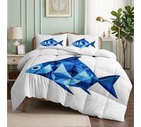 CozyRest Parure de Lit Set Couette 220x240 cm avec 2 Taies d'oreiller 65x65 cm, Motif Océan Banc de Poissons, Couette en Polyester Coton Hypoallergénique Adulte Enfant-3PC Linge de Lit 2 Personnes