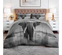 CozyRest Parure de Lit Set Couette 240x260 cm avec 2 Taies d'oreiller 65x65 cm, Motif Éléphant Africain, Couette en Polyester Coton Hypoallergénique Adulte Enfant-3PC Linge de Lit