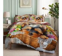 CozyRest Parure de Lit Set Mignon Animal de Compagnie Chiot Couette 220x240 cm avec 2 Taies d'oreiller 65x65 cm, Motif Floral Animal Chien, Couette en Polyester Coton Hypoallergénique Adulte Enfant
