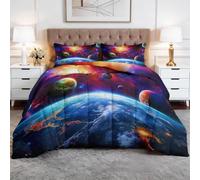 CozyRest Parure de Lit Set Thème Éducatif Couette 220x240 cm avec 2 Taies d'oreiller 65x65 cm, Motif Fantaisie Univers Planètes Ciel Étoilé, Couette en Polyester Coton Hypoallergénique Adulte Enfant