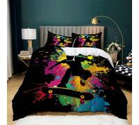 CozyRest Parure de Lit Style Hip-Hop Peint Imprimé Mobilisation du Skateboard Housse de Couette 90x190 cm avec 1 taie d'oreiller Literie en Microfibre, pour Adultes Enfants Filles