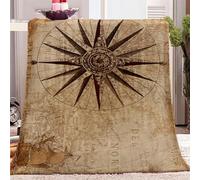 CozyRest Plaid Polaire 150 x 200 cm,Couvertures pour Enfants Adultes Boussole Vintage Motif Couverture et Plaids Flanelle Doux et Chaude Confortables Brun Couvertures pour Chambre et Lit Canapé