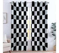 CozyRest Rideau Coupure électrique Salon Damier Noir et Blanc Effet 3D Rideau Occultants Opaque Isolant Thermique Résistance aux UV Chambre d'enfant Rideaux à Oeillets / 117L X 230H cm Lot de 2