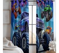CozyRest Rideau Occultant Monster Truck Rideaux Thermique Isolant Draperies Intérieurs Tenture Opaque à Oeillets pour Maison Chambre Salon Fenetre 2 Pièces 91.5L X 214H cm Polyester Cantonnière