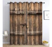 CozyRest Rideau Occultant Vieille Porte de Grange en Bois Rideaux Oeillet Polyester 3D Chambre Thermique Isolant Œillet Style Ferme de Campagne 220 X 215 cm Rideau Coupure électrique Chambre Enfant