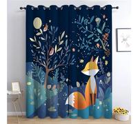 CozyRest Rideaux Occultants Chambre Oiseau Renard et Arbre dans Le Ciel Nocturne Isolant Thermique 183 X 214 cm Occultant à Oeillets 2 Panneaux Doux Rideau Coupure électrique pour Chambre et Salon