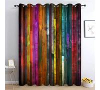 CozyRest Rideaux Occultants Chambre Planches de Bois colorées Isolant Thermique 183 x 214cm Couleurs Vives Occultant à Oeillets 2 Panneaux Doux Rideau pour Chambre et Salon
