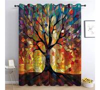 CozyRest Rideaux Occultants Thermiques à Oeillets Arbre De Vie Style Vitrail Couleur - Isolants Anti Froid et Chaleur, Anti-UV, 220 x 215cm Géométrique coloré - pour Porte, Chambre, Cuisine, Dressing