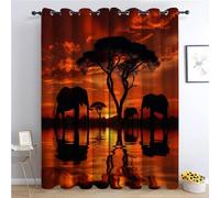 CozyRest Rideaux Opaques à Effet Impression - Éléphant des prairies au Coucher du Soleil Thème Thermiques Isolants Anti Froid et Bruit 183 x 214 cm Paysage Africain - pour Salon et Chambre Moderne