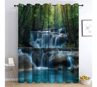 CozyRest Rideaux Opaques à Effet Impression - Forêt du Parc des Amoureux en Thaïlande Thème Thermiques Isolants Anti Froid et Bruit 280 x 260 cm Cascade et rochers - pour Salon et Chambre Moderne