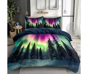 CozyRest Soft Housse de Couette 180 x 200 cm Imprimé Scène d'aurore boréale en Alaska Parure de Lit Marine foncé Réversible pour Garçons Filles Ados Parure Douceur, sans Repassage