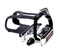 COZYROOMY Pédales de vélo avec clips et sangles pour vélo en plein air et intérieur avec axe 9/16" en résine/alliage Pédales de vélo (cadre noir avec pédale argentée sans clip)., Black+Silver