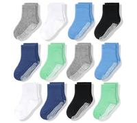 CozyWay Chaussettes antidérapantes pour tout-petits 12 paires avec poignée pour garçons filles bébé nourrissons enfants chaussettes anti-dérapantes en coton 6-12 mois
