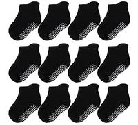 CozyWay Chaussettes de style cheville sans glissement avec pinces, 12 pack pour bébés garçons et filles, noir solide, 3-5 ans