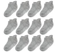 CozyWay Chaussettes de style cheville sans glissement avec pinces, 12 pack pour bébés garçons et filles, gris massif, 3-5 ans