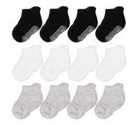 CozyWay Chaussettes de style cheville sans glissement avec pinces, 12 pack pour bébés garçons et filles, noir, blanc et gris, 6-12 mois