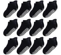CozyWay Chaussettes de style cheville sans glissement avec pinces, 12 pack pour bébés garçons et filles, noir solide, 1-3 ans