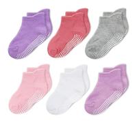 CozyWay Chaussettes de style cheville sans glissement avec pinces, 6 pack pour bébés garçons et filles, couleurs assorties, 1-3 ans