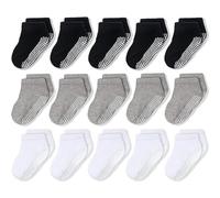 CozyWay Chaussettes pour enfants à faible coupe à la cheville sans glissement, 15 pack pour garçons et filles, noir/blanc/gris, 5-7 ans