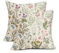 Cozywisper Lot de 2 housses de coussin décoratives vintage à motif floral printanier, 45,7 x 45,7 cm, vert sauge, fleurs sauvages, herbes, papillon, plantes, botaniques, coussins décoratifs