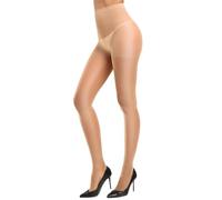 CozyWow Collants Femme 40 Denier à Effet Soie - Haute Taille, Bout Renforcé & Contour Moulant Beige XL