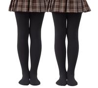 CozyWow Collants thermiques pour filles - Collants d'hiver avec doublure intérieure en polaire douce, 2 x noir., 6-8 ans