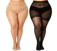 CozyWow Collants transparents grande taille 20 deniers pour femme, bas soyeux avec orteils renforcés, collants taille haute jusqu'à 8XL
