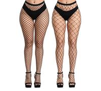 CozyWow Femme Collants Taille Élastique - Taille Haute Collants en résille de pêche Avec jarretière Cuisse Bas hauts pour