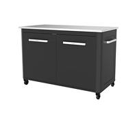 cozze® Cuisine extérieure 120 | Plan de Travail en Acier Inoxydable | Chariot Mobile avec roulettes Ø75 mm | Poubelle intégrée | 2 Portes | Support pour Bouteille de gaz, Noir