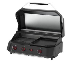 Cozze® G-800 COMBO Plancha-Grill - 3 Brûleurs - 9,5 kW - Grill + Plancha en Fonte Émaillée - 50mbar - Régulateur Inclus - Barbecue Gaz Haute Performance