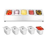 cozze® Station de garniture de pizza - Récipient à ingrédients en acier inoxydable avec couvercle pour découpe à pizza - Station professionnelle avec 5 compartiments - Accessoire de cuisine et de