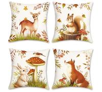 COZZSNUGE Housses de Coussin Automne Animaux Champignons Cerf Écureuil Lapin Renard Taies d’Oreiller Décoratives pour Canapé Lit Maison Jardin 45 x 45 cm 4 Pièces