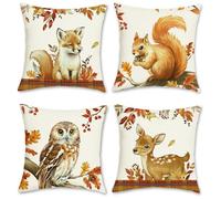 COZZSNUGE Housses de Coussin Automne Animaux Orange Renard Écureuil Hibou Cerf Polyester Taies d’Oreiller Décoratives pour Canapé Lit Maison 45 x 45 cm 4 Pièces